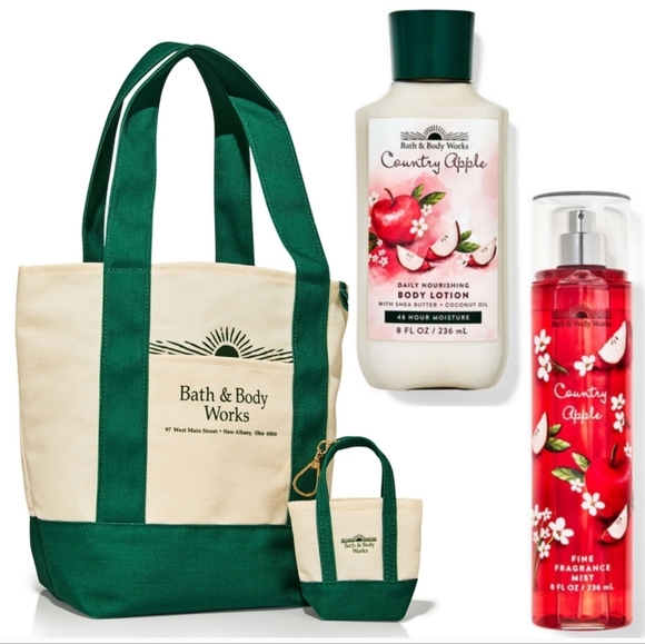 Tote Bag Keychain Country Apple Lotion & Fragrance Mist 4 Pc Gift Set NEW Rare